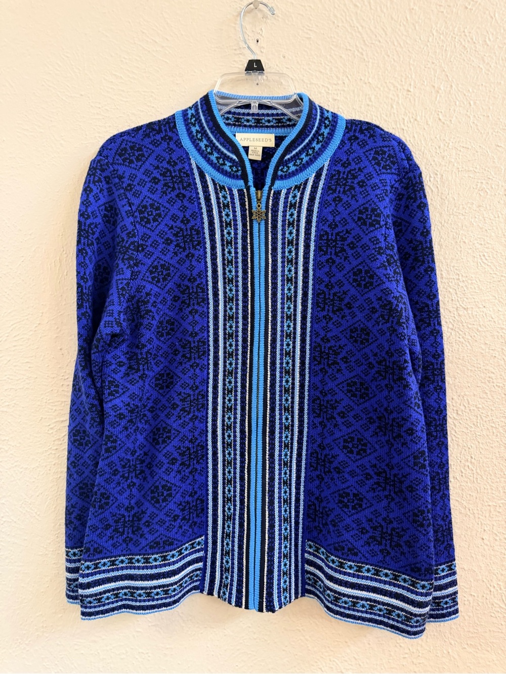 Appleseeds blue fair isle zip cardigan